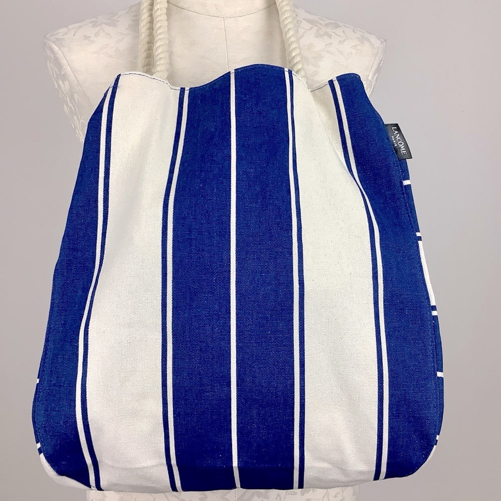 Lancôme Blue White Striped Canvas Shopper Tote Bag